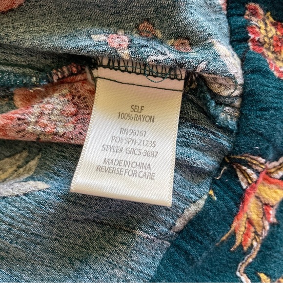 Gypsies & Moondust Dark Green & Floral LS Button-up Crop Top XL - Picture 4 of 10